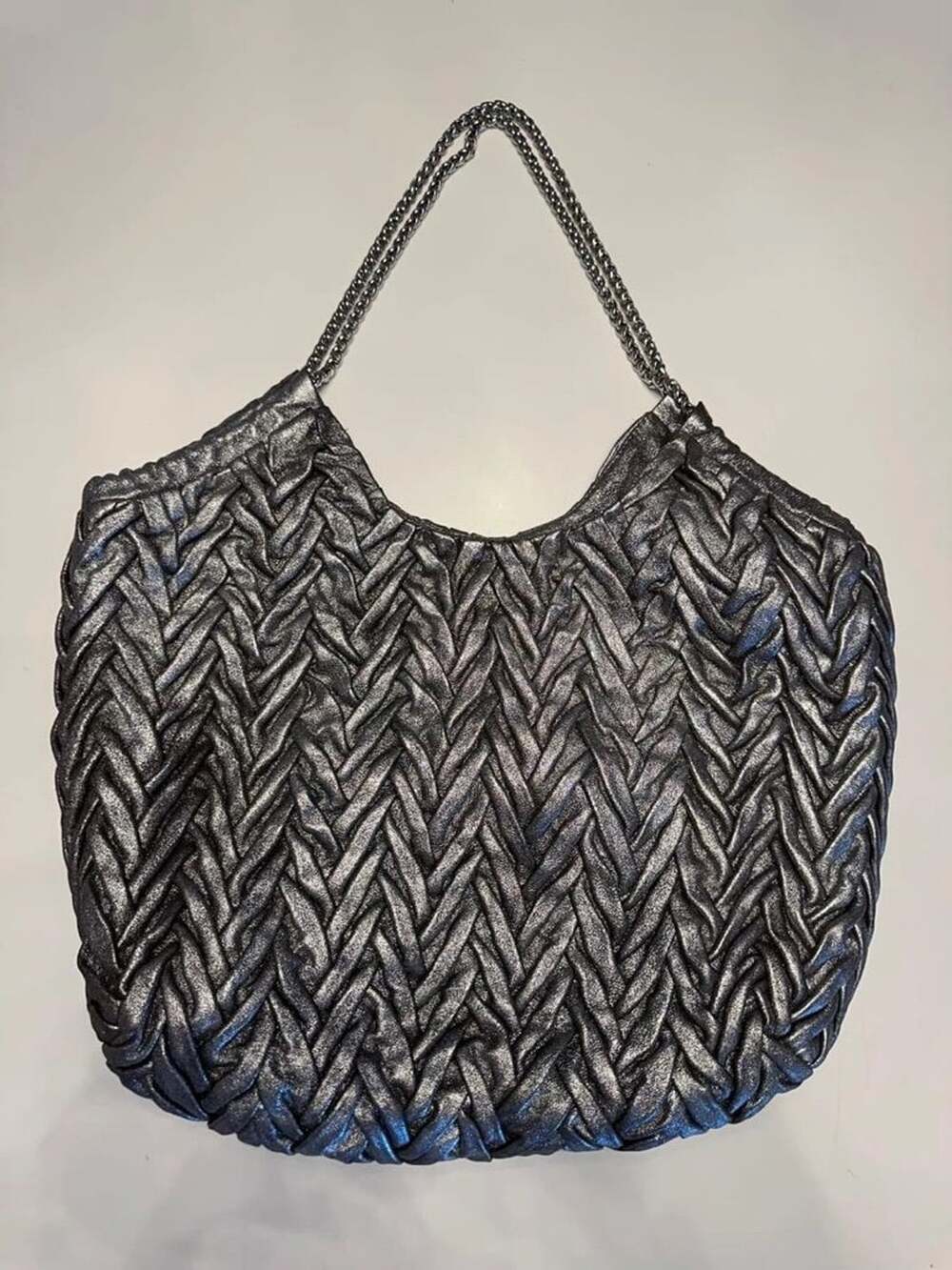 Elie Tahari Metallic Chevron Woven Tote Bag